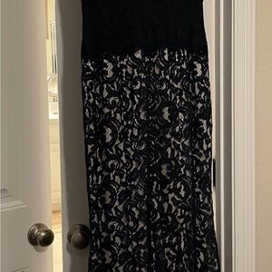 Tadashi Shoji Blue and White Strapless Sheath Maxi Dress